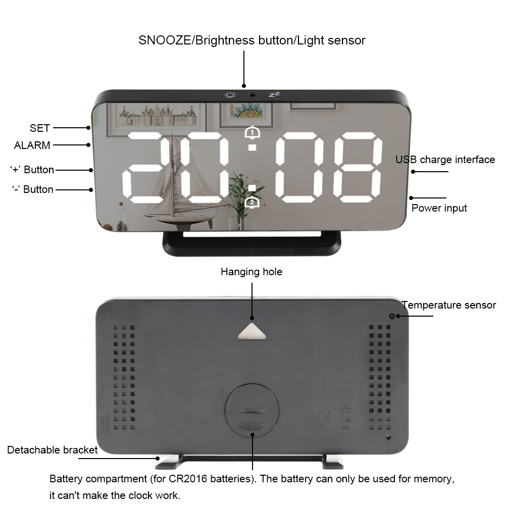 Alarm Clock Led Smart Masjidal 10" Digital Azan Clock With Wifi Digital Volt Clock Temperature